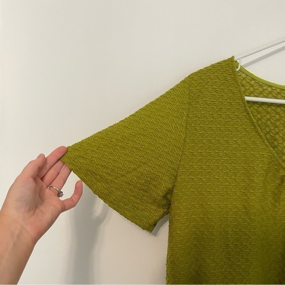 SUNDAY IN BROOKLYN ANTHROPOLOGIE ANTHRO Sidonie V-Neck Top Green Textured Blouse - Picture 7 of 12